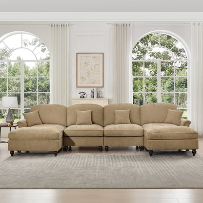 Light Coffee Chenille 4 Seat Sectional Sofa Couch for Living Room