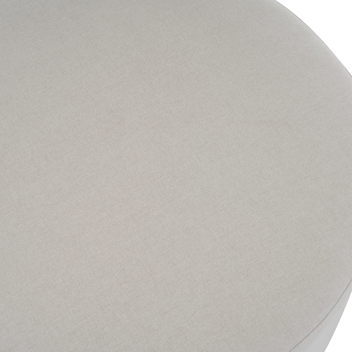 White Fabric Round Ottoman with Wooden Legs - Modern Minimalist for Living Room