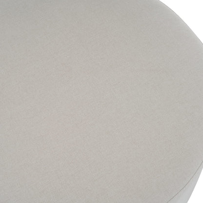 White Fabric Round Ottoman with Wooden Legs - Modern Minimalist for Living Room