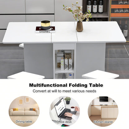 4-Person Rectangular Folding Dining Table Set - White MDF for Dining Room