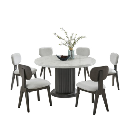 White Gray Dining Table Set 6 Chairs Round Tabletop