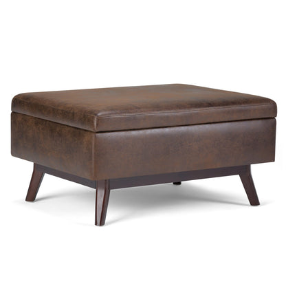 Dark Brown Faux Leather Storage Ottoman - 34" Wide for Living Room