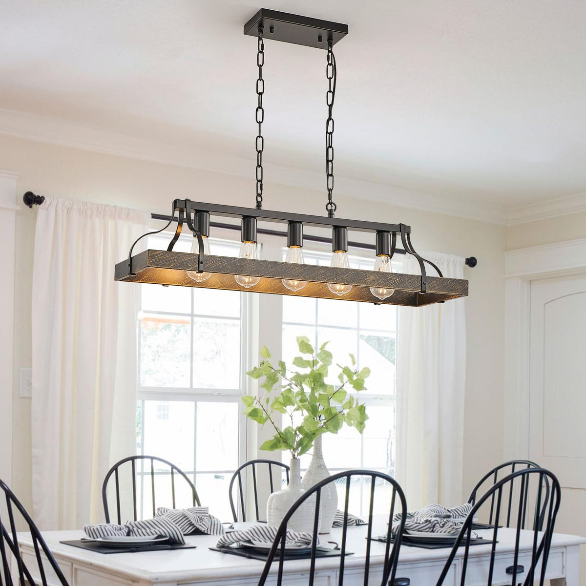 Black Gold Pendant Light - 34 Inch Dining Room Chandelier
