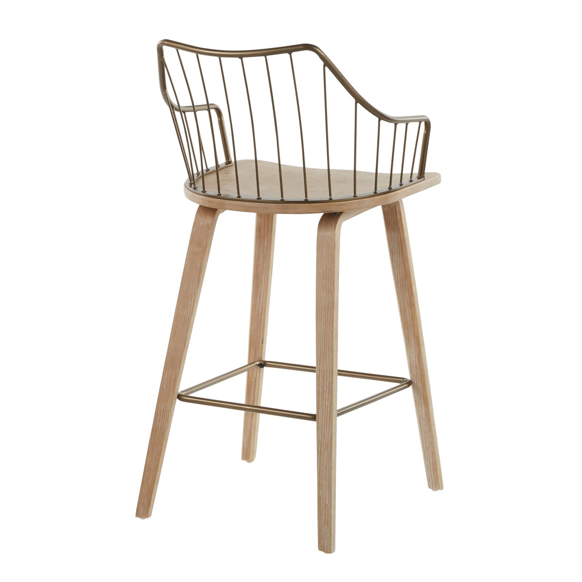 Counter Stool - White Washed Wood & Metal Dining Chair