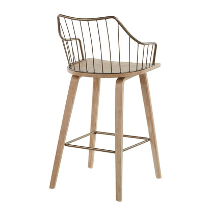 Counter Stool - White Washed Wood & Metal Dining Chair