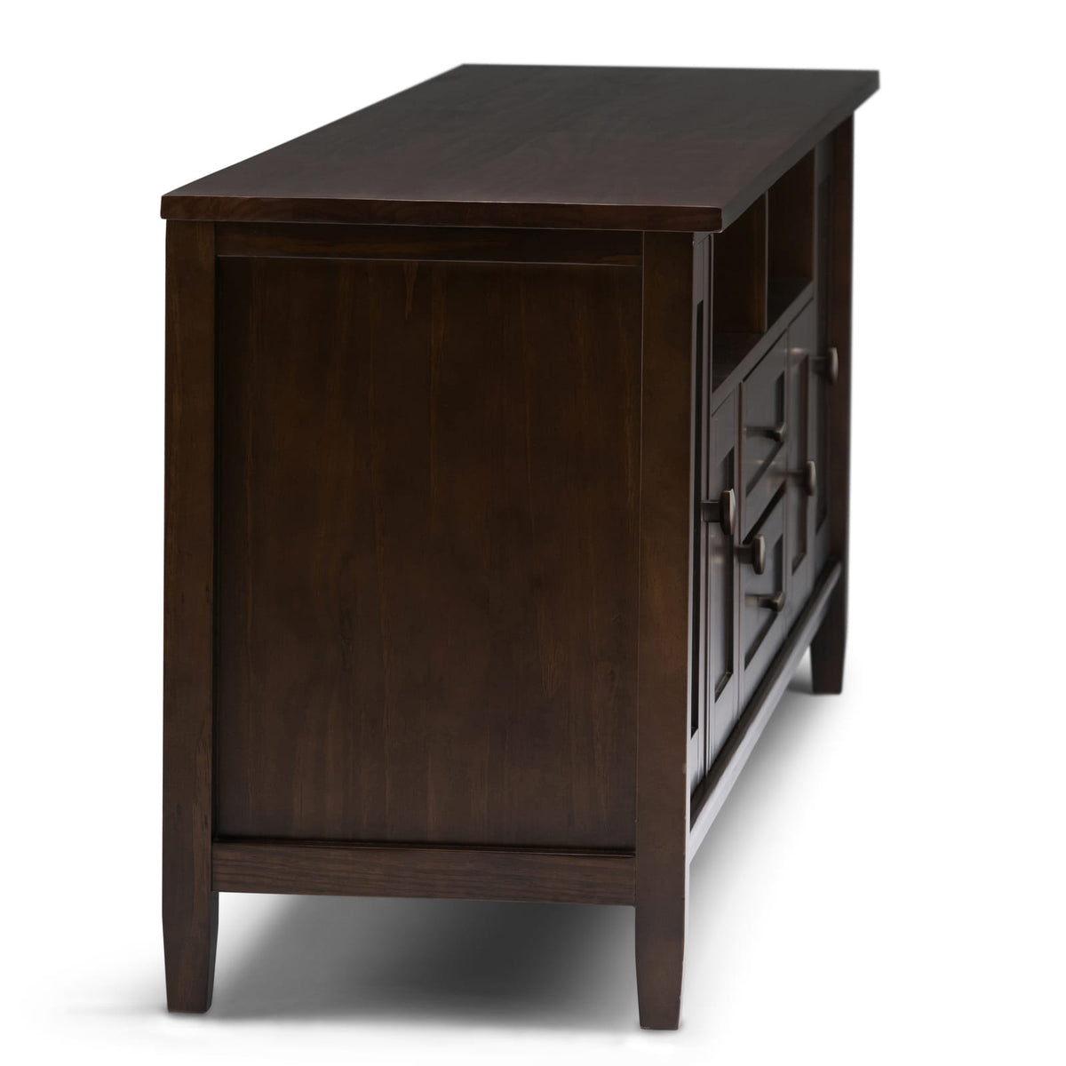 72" Dark Brown Wood TV Stand with Storage for Living Room