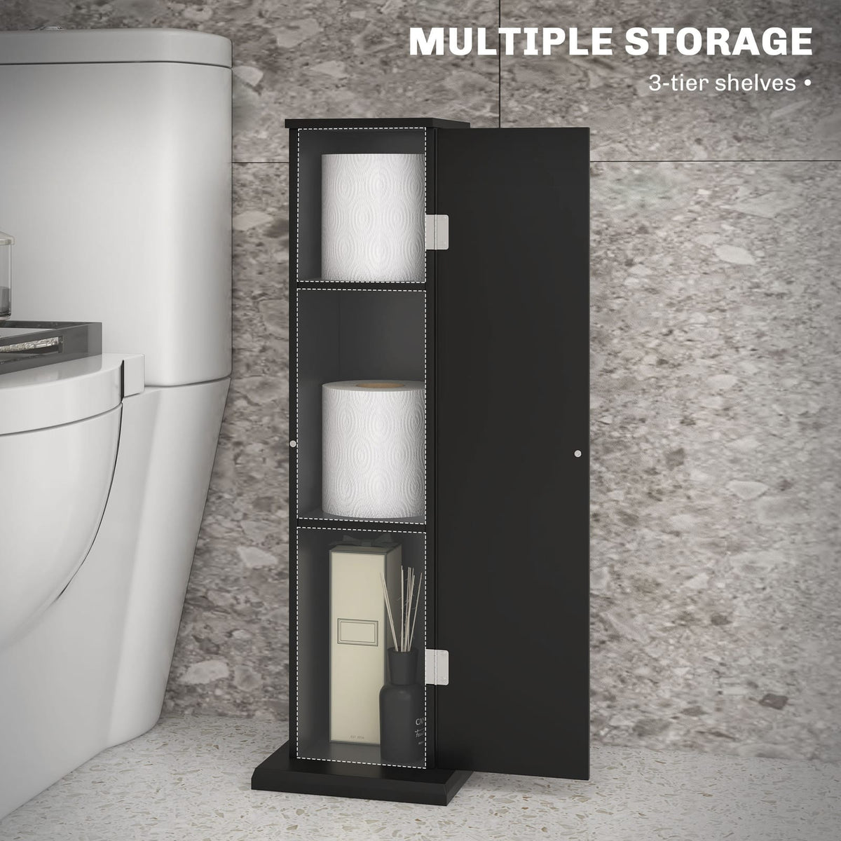 Black Engineered Wood Corner Bathroom Storage Cabinet Upgrade