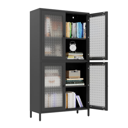 Black Steel Kitchen Cabinet - 3 Shelves Freestanding Storage Cabinet
