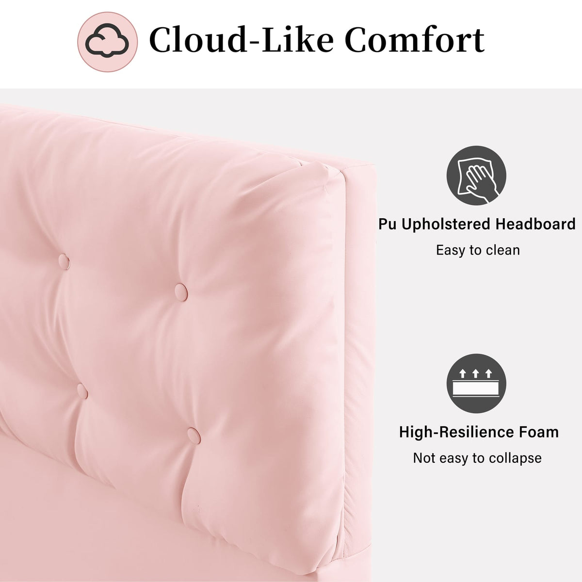 Queen Pink Upholstered Bed Frame - Button Tufted Headboard, No Box Spring Needed