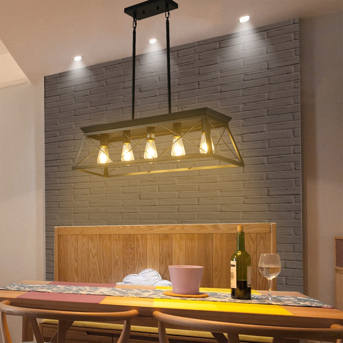 Black Industrial Pendant Chandelier - 5 Lights Adjustable
