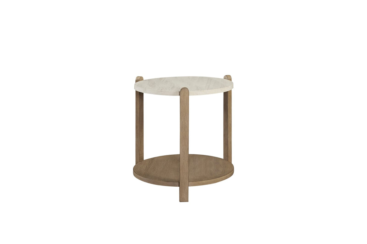 Taupe Natural Stone Accent Table - Round 25" for Living Room