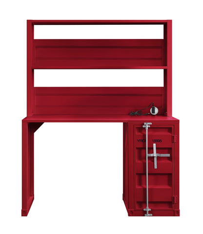 Red Metal Writing Desk with Hutch & Storage