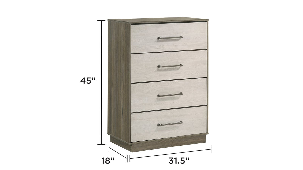 Modern 4-Drawer Chest - Beige Brown Wood for Bedroom