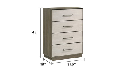 Modern 4-Drawer Chest - Beige Brown Wood for Bedroom