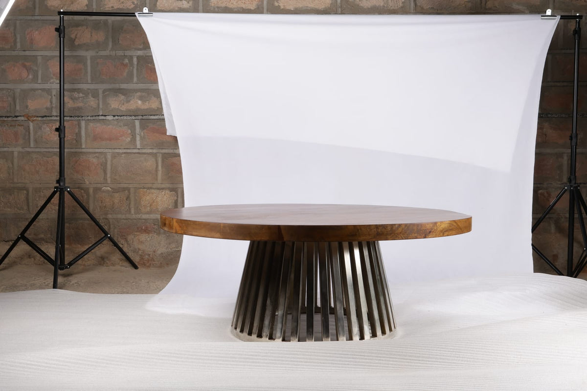 Brown Mango Wood Round Coffee Table - 47" Diameter for Living Room