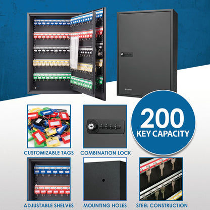 200 Key Adjustable Gray Steel Safe Cabinet with Combination Lock for Home Office
