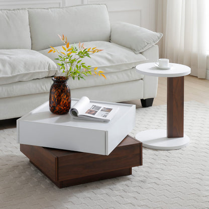 White Walnut C-Shaped End Table, Slim Side Table for Sofa for Living Room