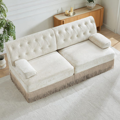 Beige Velvet Chesterfield Loveseat - Modular Sofa Design