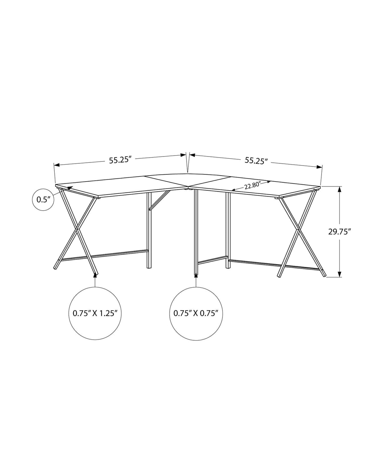 L Shape Computer Desk - 55" Taupe MDF Office Desk for Home Office