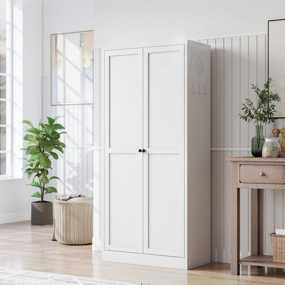 61" White Metal Kitchen Pantry Cabinet - Adjustable Storage