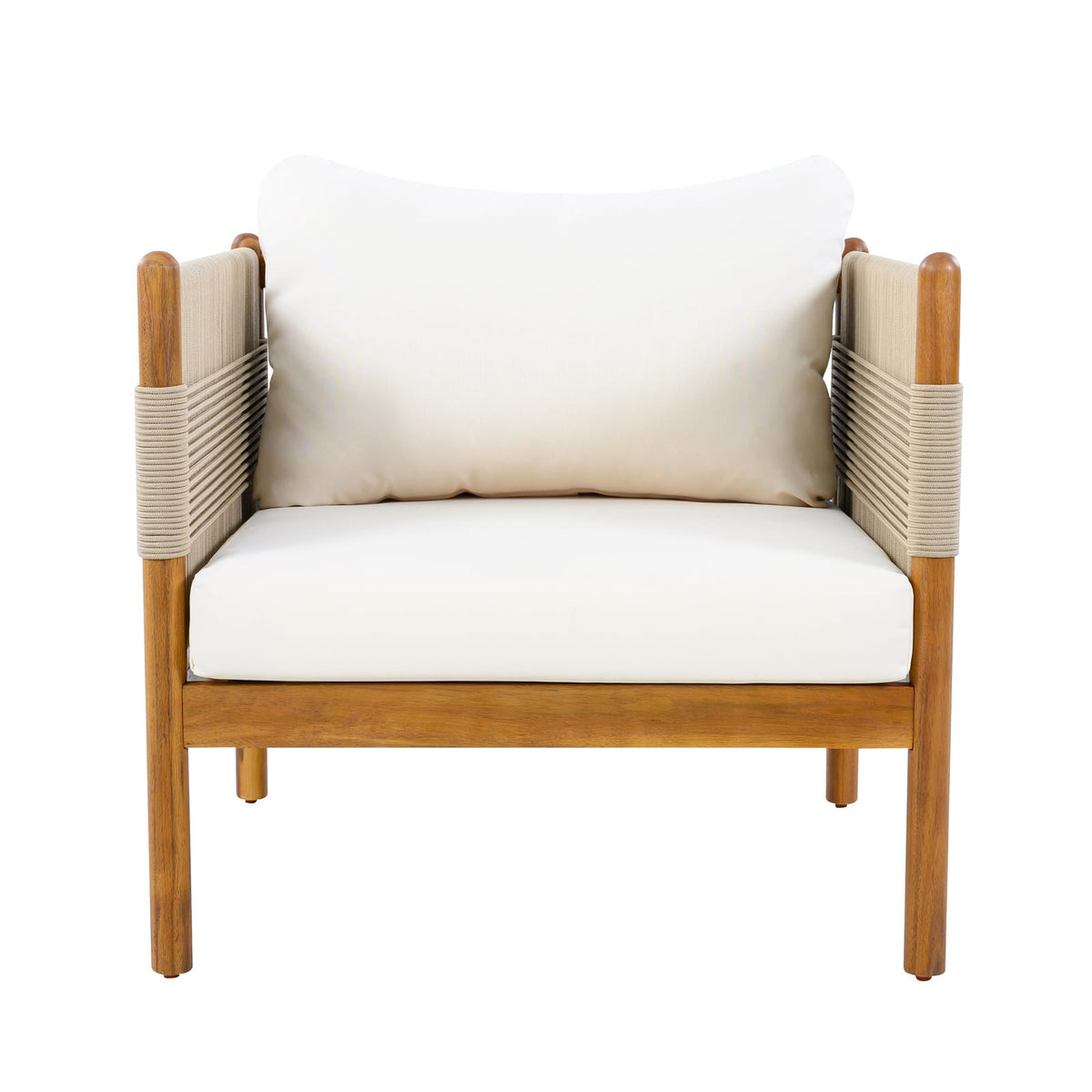 Beige Cream Teak Acacia Wood Club Chair with Cushions - Patio Seating