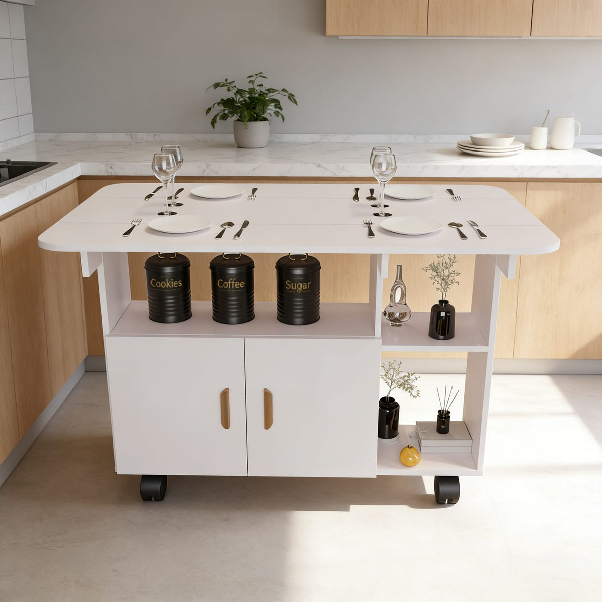 Dining Room Modern Folding Dining Table with Wheels for Kitchen Storage and Living