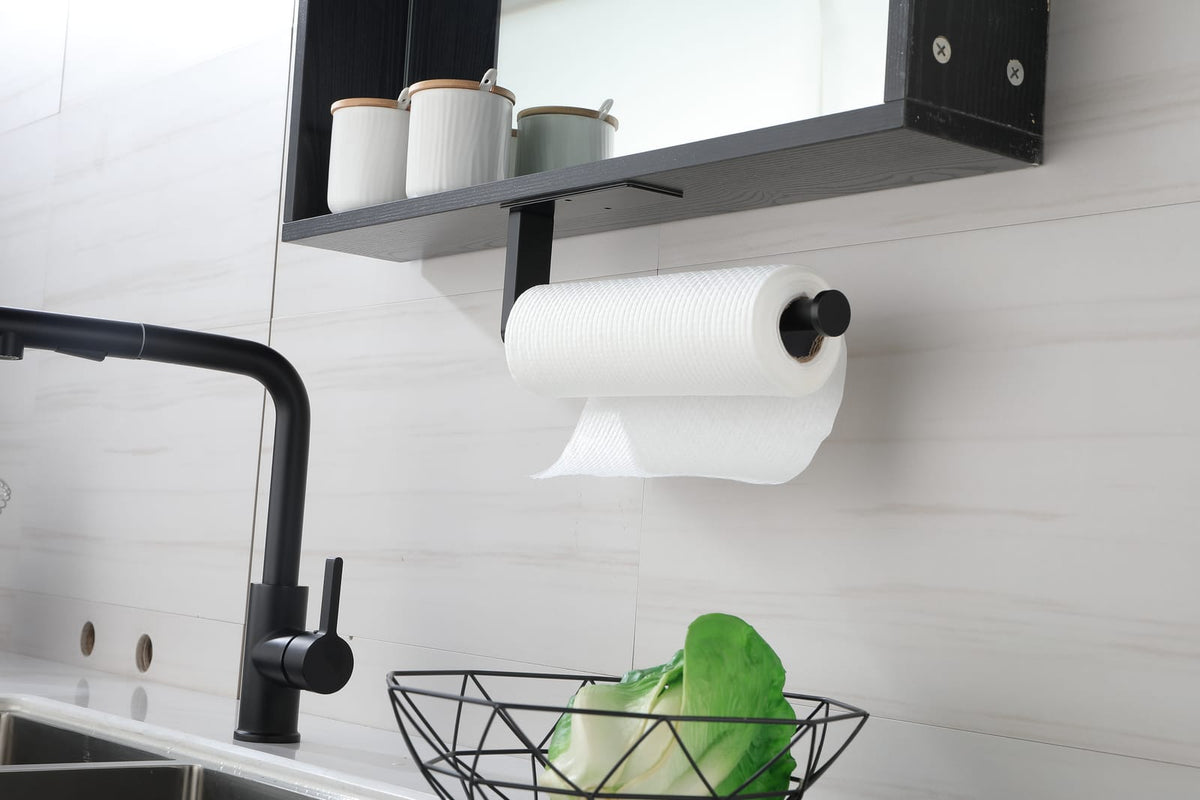 Matte Black Stainless Steel Paper Towel Holder for Kitchen Storage