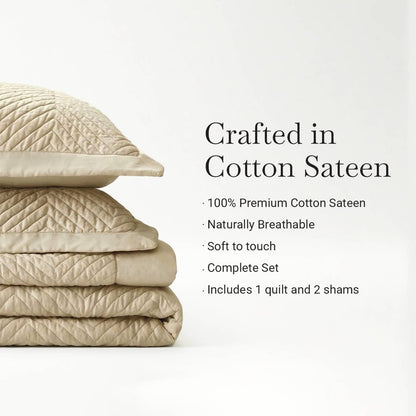Full/Queen 3 Piece Cotton Quilt Set Linen - Breathable Comfort