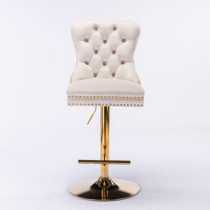 A&A Furniture Velvet Barstools - Beige Set of 2