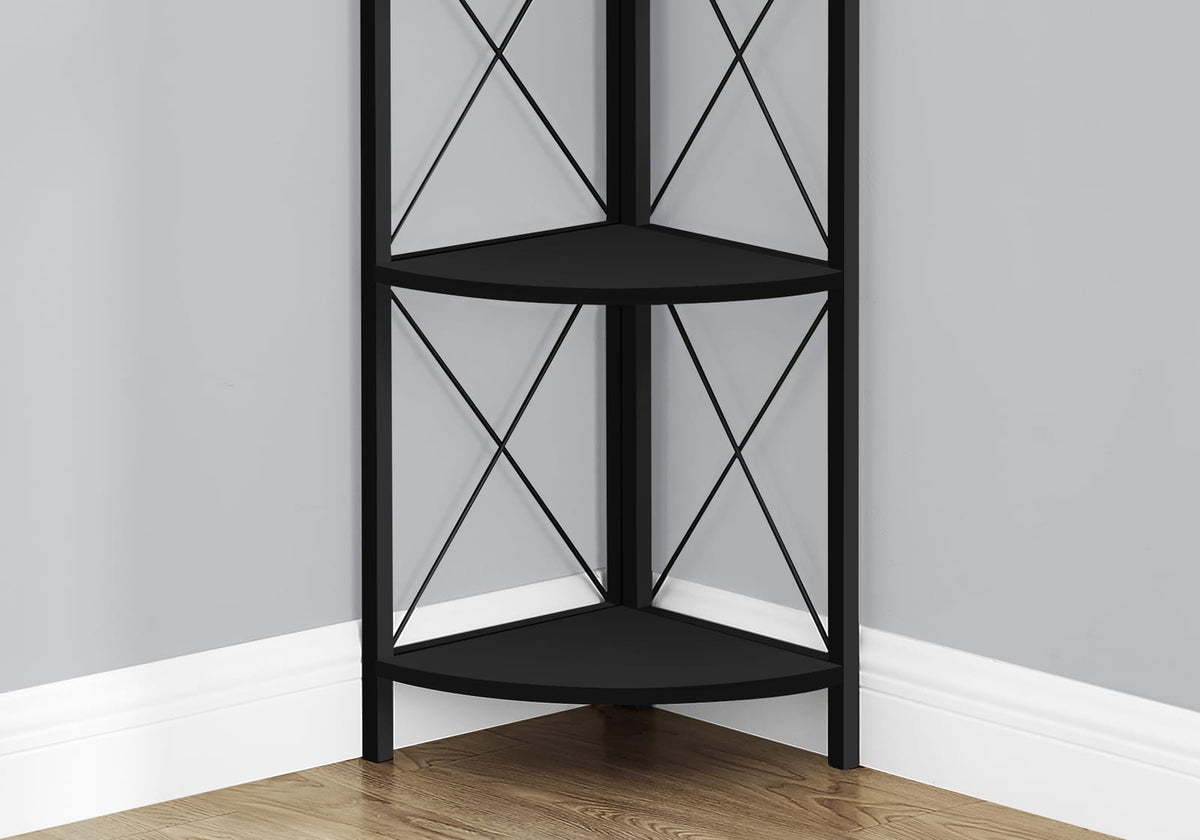 Black Metal 4 Tier Corner Shelf - 59" High for Living Room