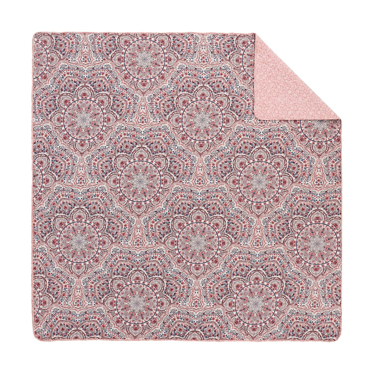 3-Piece King Boho Floral Reversible Quilt - Pink Polyester