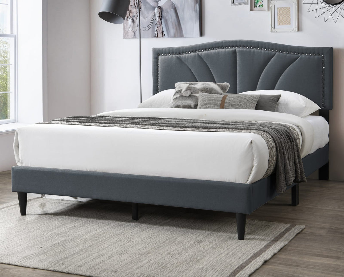 Queen Size Charcoal Burlap Headboard Bed Frame for Bedroom