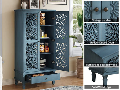 Rustic Antique Blue Storage Cabinet - 55" Tall Accent Cabinet
