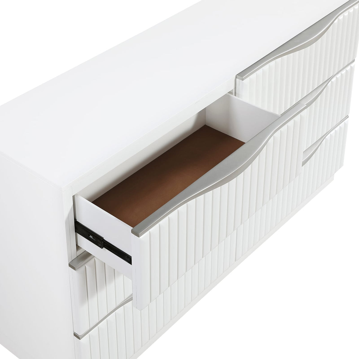 Pearl White Dresser - 6 Drawers, Modern Glam Style