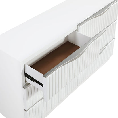 Pearl White Dresser - 6 Drawers, Modern Glam Style