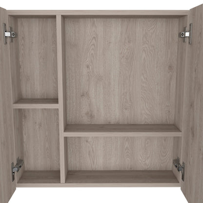 Light Gray Bathroom Storage Cabinet with Mirror