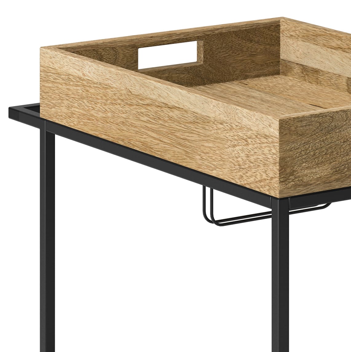 Light Brown Mango Wood Kitchen Storage Trolley with Metal Base