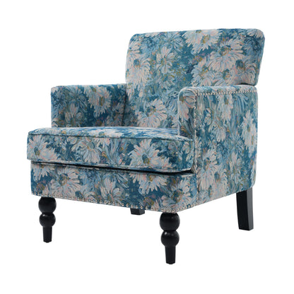 Blue Multi Club Chair with Solid Wood Base for Living Room Seating