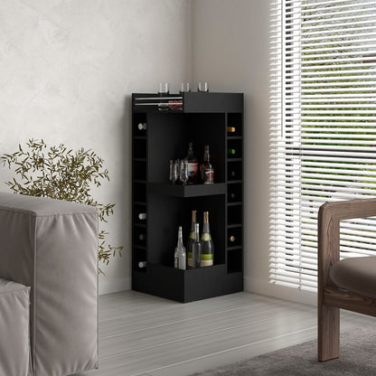 Black Corner Bar Cabinet - 46" Tall Liquor Storage