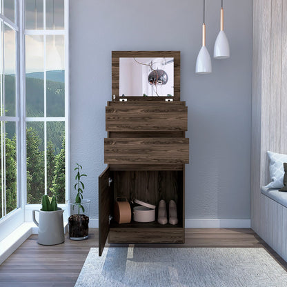 Brown Particle Board Dresser with Mirror and Storage, 43.60"H for Bedroom