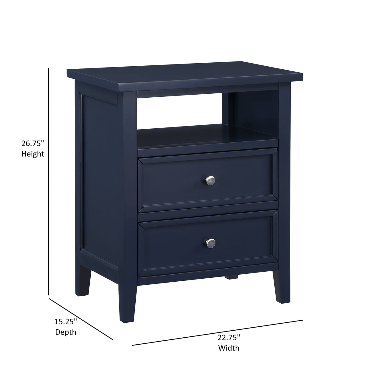 Dark Blue 2 Drawer Nightstand Solid Wood MDF