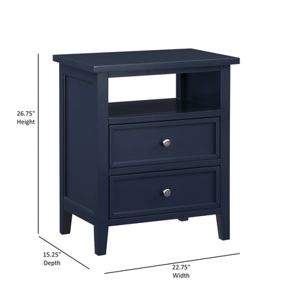 Dark Blue 2 Drawer Nightstand Solid Wood MDF