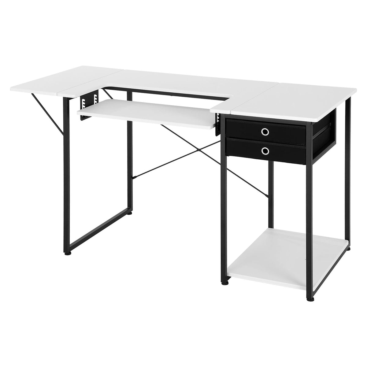 White Steel Sewing Table with Drawers & Adjustable Shelf