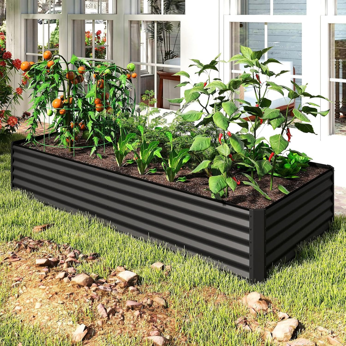 8x4 ft Dark Gray Galvanized Steel Raised Garden Bed - Outdoor Planter Box