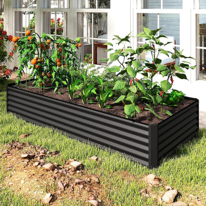 8x4 ft Dark Gray Galvanized Steel Raised Garden Bed - Outdoor Planter Box
