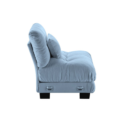 Blue Chenille Armless Sofa - 1 Seat for Living Room