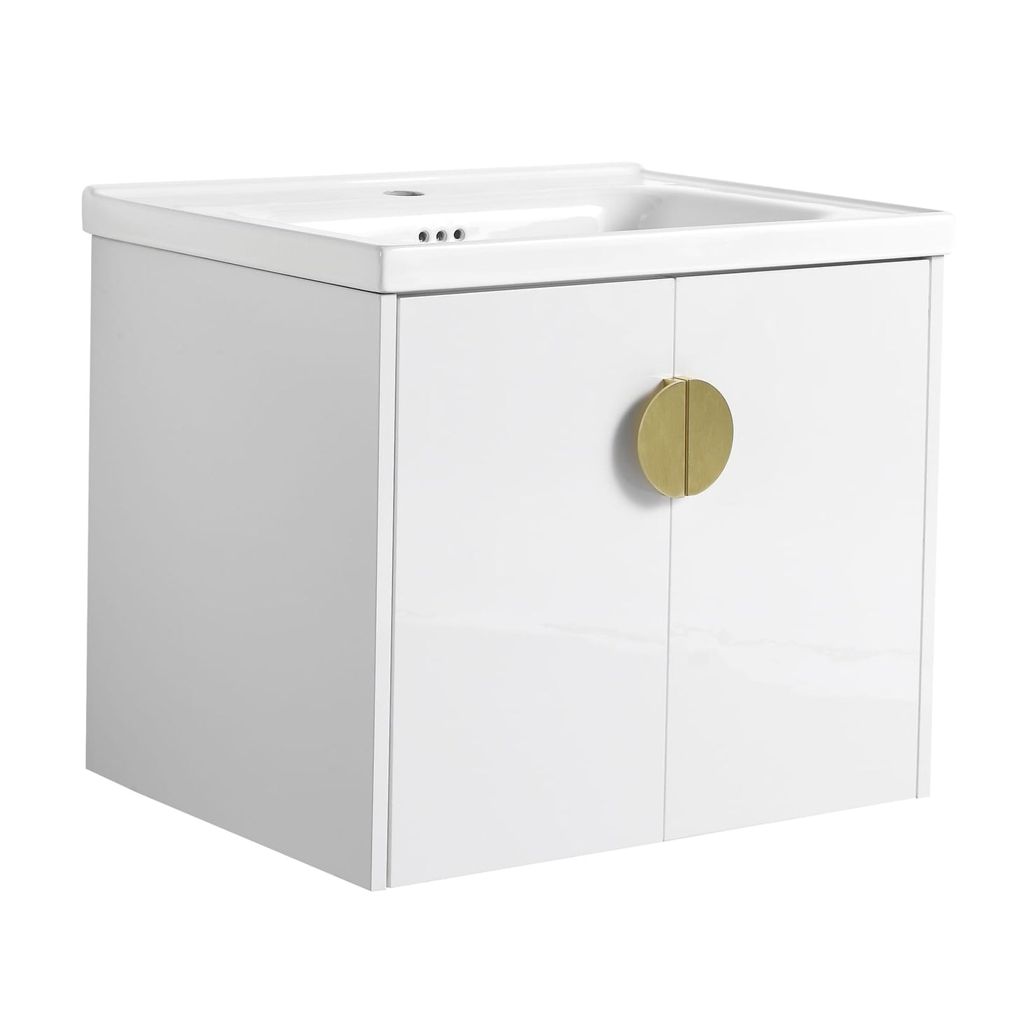 24 Inch Soft Close Bathroom Vanity with Sink - Gloss White Plywood