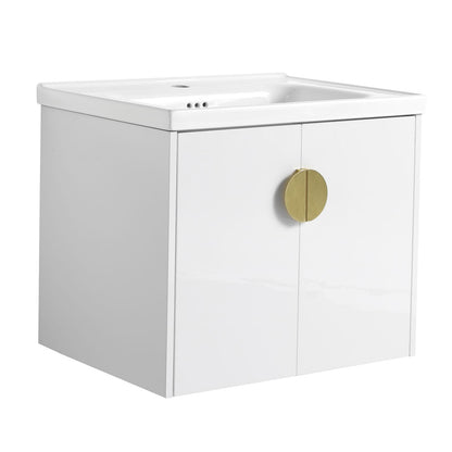 24 Inch Soft Close Bathroom Vanity with Sink - Gloss White Plywood
