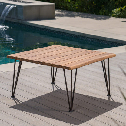 ZION Industrial Wood & Metal Coffee Table - Teak Finish