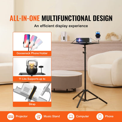 Adjustable Projector Stand Tripod - Black Carbon Steel for Living Room